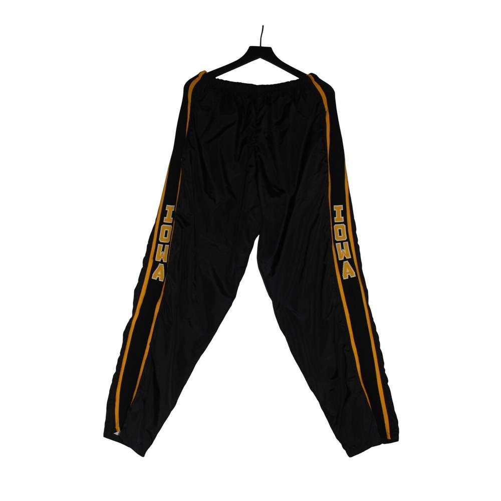 Vintage USA Made Iowa Track Pants‎ Black Yellow Women's Large 26x32 NCAA In Play